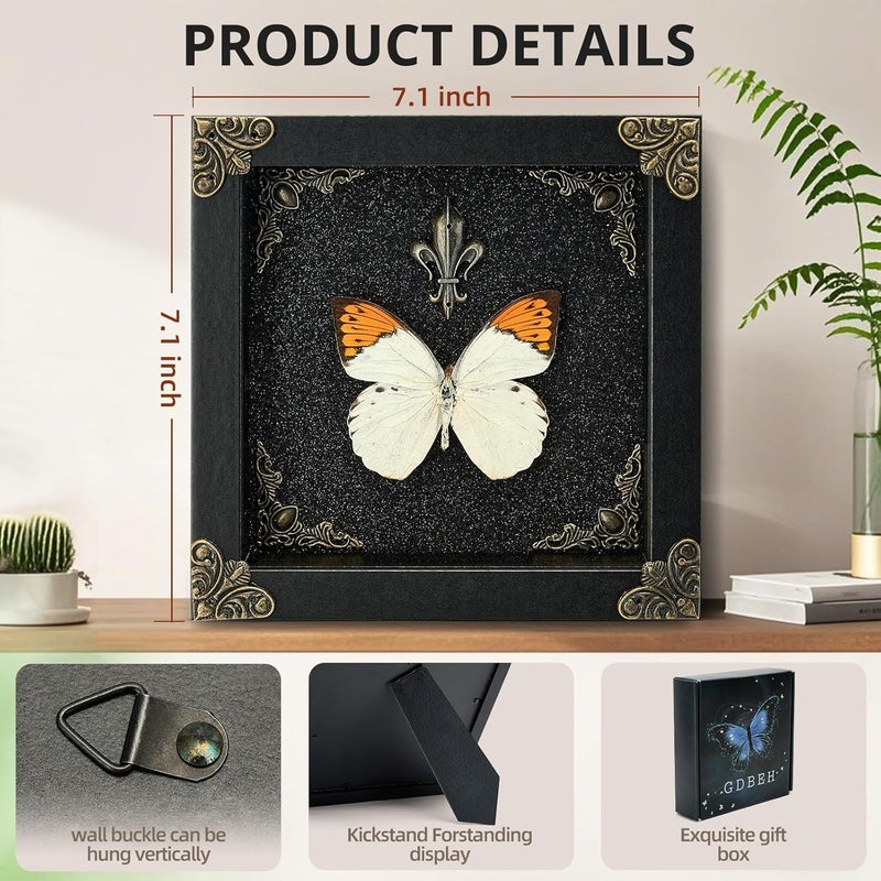 GDBEH Real Butterfly Framed Handmade - Taxidermy Butterfly Shadow Box - Real Framed Butterflies in a Box for Gothic Home Decor Aesthetic. (Hebomoia glaucippe) - Image 2
